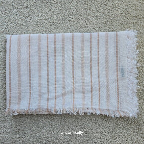 J. Crew Linen Cotton Sarong Scarf White Tan Stripes - Picture 2 of 11